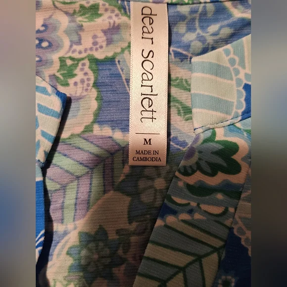 Dear Scarlett Blue and Green Paisley Sleeveless Blouse Sz M - Picture 3 of 3